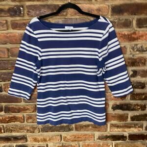 Old Navy Blue White Striped 3/4 Sleeve Blouse Women's Size Large